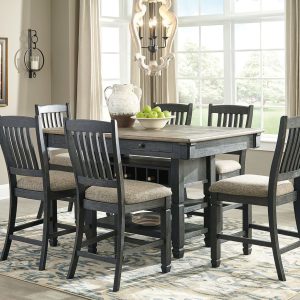 Tyler Creek - Black/Gray - 7 Pc. - RECT DRM Counter Table & 6 UPH Barstools