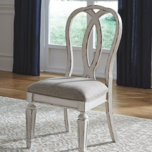 Realyn - Chipped White - 5 Pc. - RECT DRM EXT Table & 4 UPH Side Chairs 1