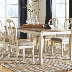Realyn - Chipped White - 5 Pc. - RECT DRM EXT Table & 4 UPH Side Chairs