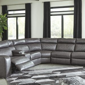 Samperstone - Gray - Left Arm Facing Zero Wall Power Recliner, Console with Storage, Armless Recliner, Wedge, Armless Chair, Right Arm Facing Zero Wall Power Recliner Sectional