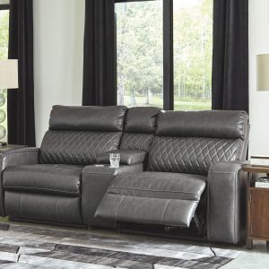 Samperstone - Gray - Left Arm Facing Zero Wall Power Recliner, Console with Storage, Right Arm Facing Zero Wall Power Recliner Sectional