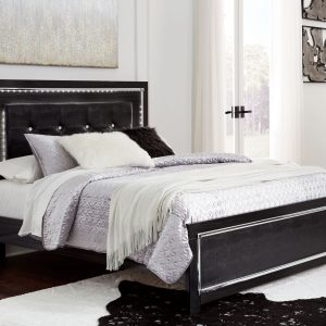 Kaydell - Black - Queen Upholstered Panel Bed, Roll Slats