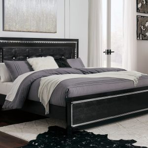 Kaydell - Black - King Upholstered Panel Bed, Roll Slats