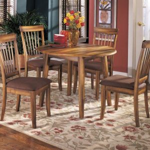 Berringer - Rustic Brown - 5 Pc. - Dining Room Drop Leaf Table, 4 Upholstered Side Chairs