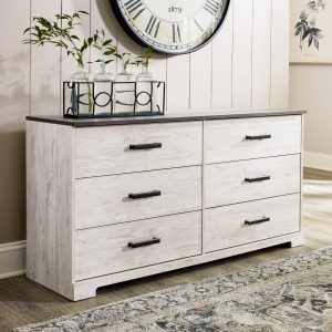 Shawburn - Whitewash/charcoal Gray - Six Drawer Dresser - Pewter-tone Pulls
