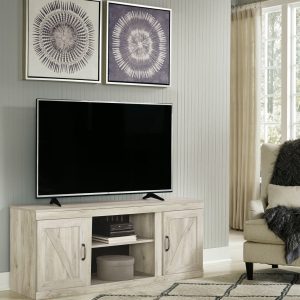Bellaby - Whitewash - TV Stand With Faux Firebrick Fireplace Insert
