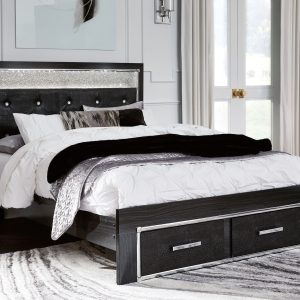Kaydell - Black - Queen Upholstered Glitter Panel Storage Bed