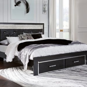 Kaydell - Black - King Upholstered Glitter Panel Storage Bed