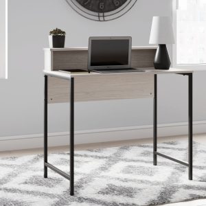 Bayflynn - White / Black - Home Office Desk With Hutch