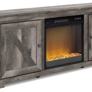 Wynnlow - Gray - 72” TV Stand With Fireplace Insert Glass/Stone