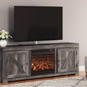 Wynnlow - Gray - 72” TV Stand With Faux Firebrick Fireplace Insert