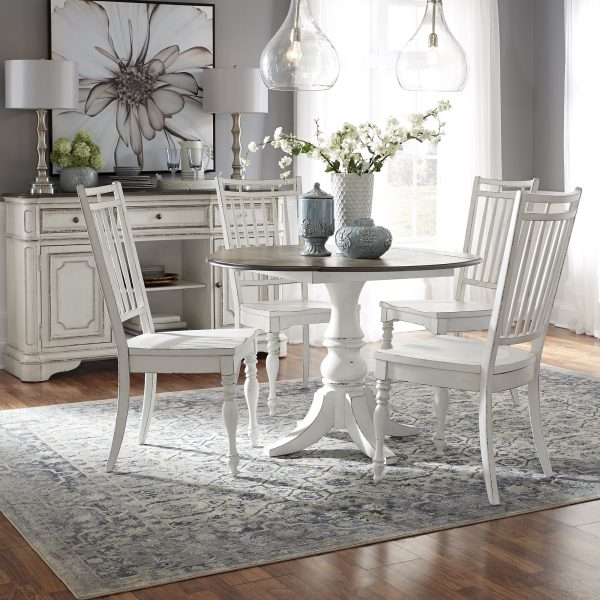Magnolia Manor - 5 Piece Drop Leaf Set - White - Spindle Back Chairs
