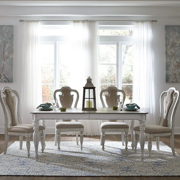 Magnolia Manor - 5 Piece Rectangular Table Set - White - Upholstered Chairs