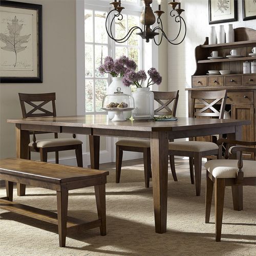 Hearthstone Ridge - 6 Piece Rectangular Table Set - Dark Brown - Upholstered Chairs