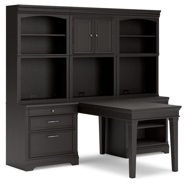 Beckincreek - Black - Home Office Bookcase Desk With 2 Bookcases 1