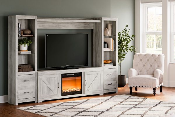 Bellaby - Whitewash - 4-Piece Entertainment Center With Glass/Stone Fireplace Insert