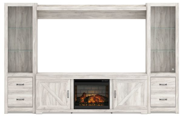 Bellaby - Whitewash - 4-Piece Entertainment Center With Faux Firebrick Fireplace Insert 2