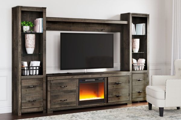 Trinell - Brown - 4-Piece Entertainment Center With 72" TV Stand And Glass/Stone Fireplace Insert