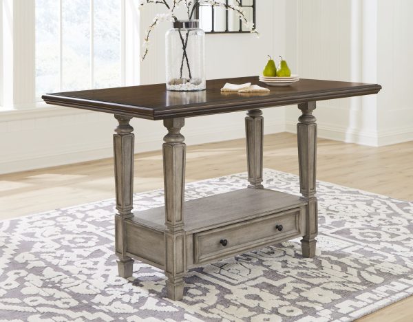 Lodenbay - Antique Gray - 5 Pc. - Rectangular Dining Room Counter Table, 4 Upholstered Barstools -2